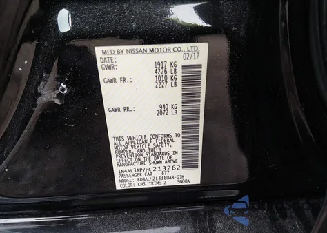 2017 Nissan Altima 2.5 Sr from USA, damaged, VIN 1N4AL3AP7HC213262